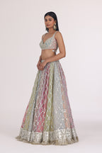 ABHINAV MISHRA LEHENGA BLOUSE DUPATTA PEACH MULTICOLOUR