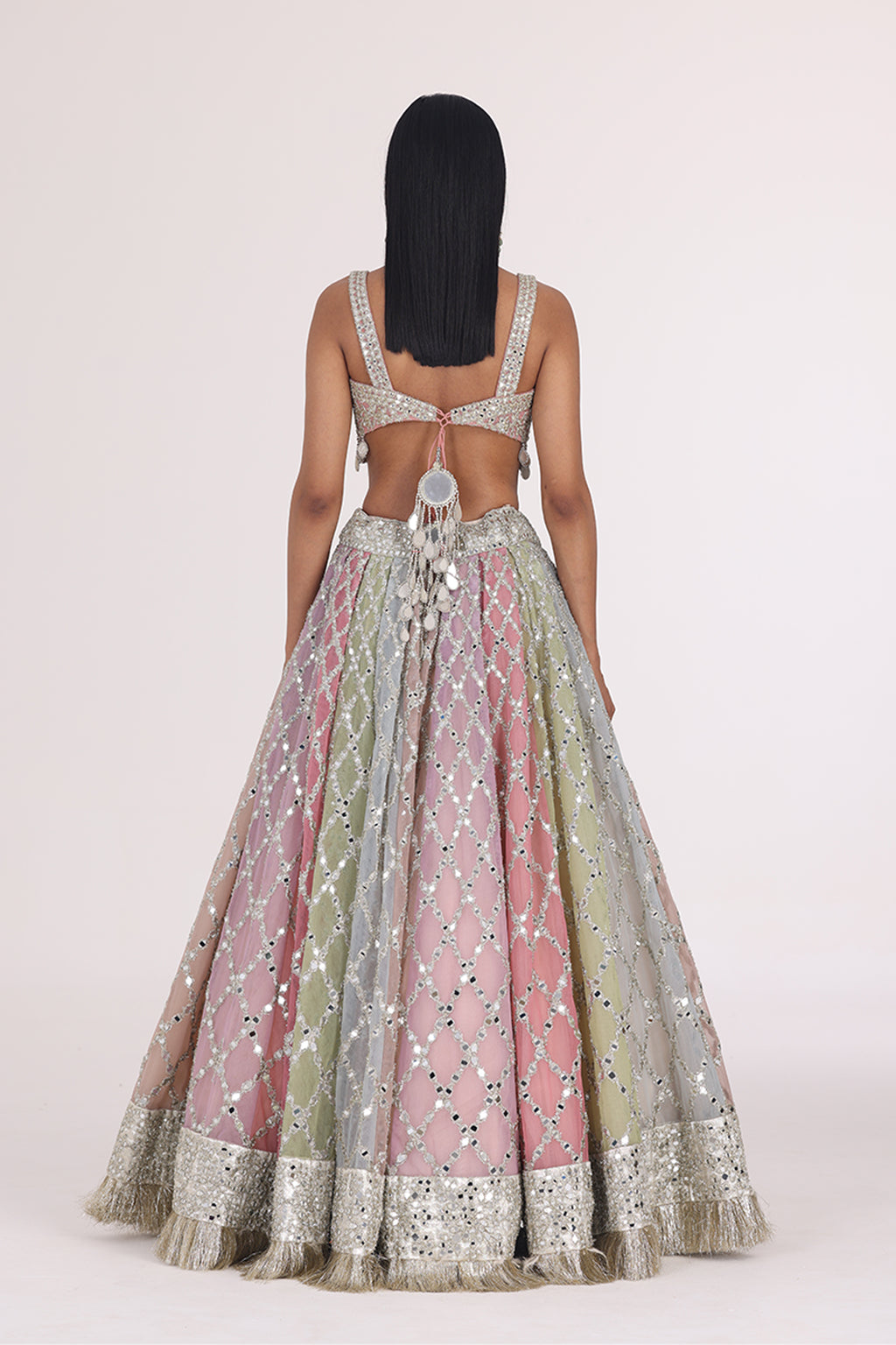 ABHINAV MISHRA LEHENGA BLOUSE DUPATTA PEACH MULTICOLOUR