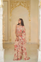 DRAPED SAREE BLOUSE IVORY RED