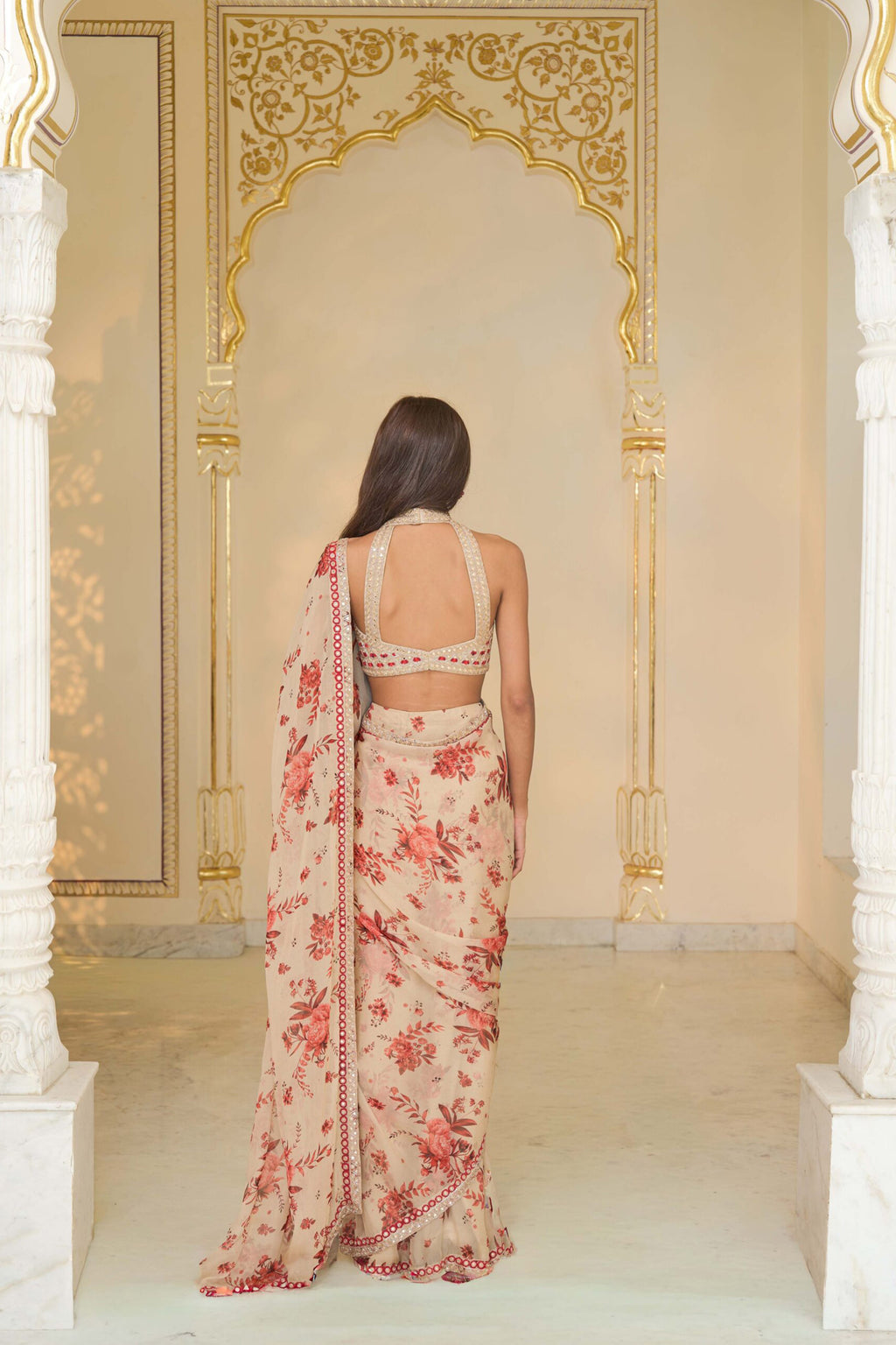 DRAPED SAREE BLOUSE IVORY RED