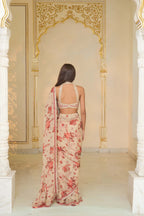 DRAPED SAREE BLOUSE IVORY RED