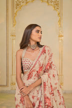 DRAPED SAREE BLOUSE IVORY RED