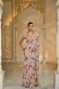 DRAPED SAREE BLOUSE IVORY RED