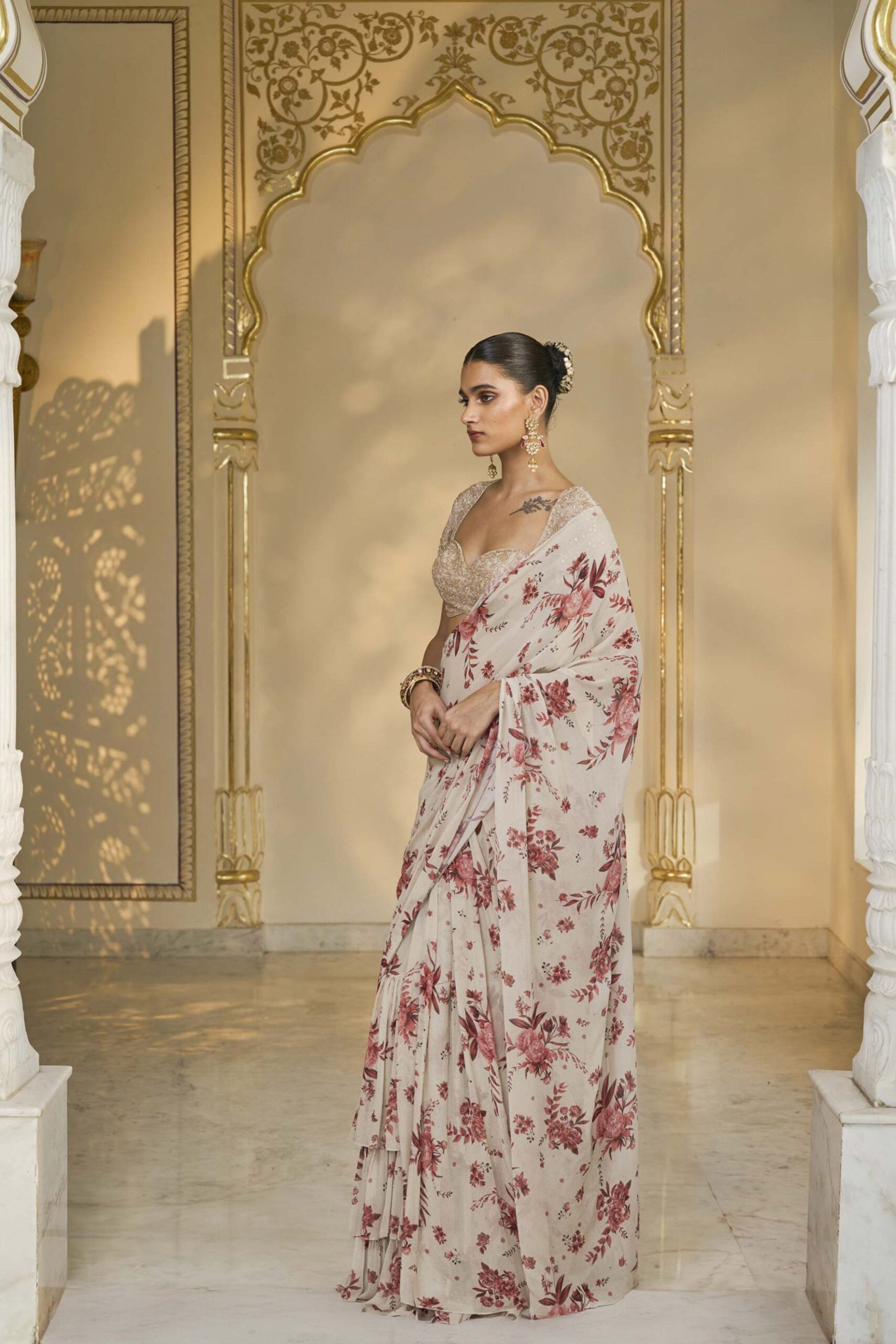 DRAPED SAREE BLOUSE IVORY RED