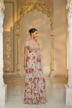 DRAPED SAREE BLOUSE IVORY RED