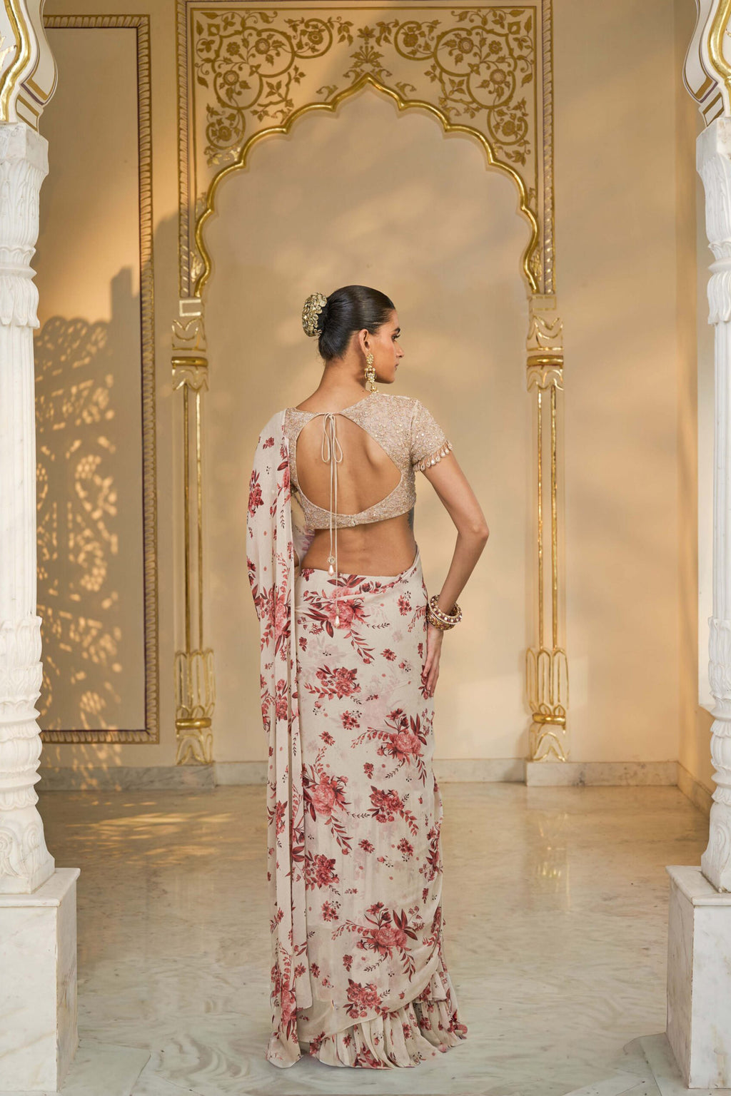 DRAPED SAREE BLOUSE IVORY RED