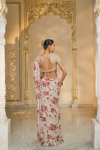 DRAPED SAREE BLOUSE IVORY RED