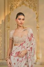 DRAPED SAREE BLOUSE IVORY RED