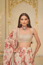 LEHENGA BLOUSE DUPATTA IVORY RED