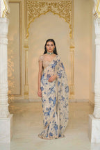 SAREE BLOUSE IVORY BLUE