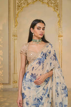 SAREE BLOUSE IVORY BLUE