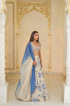 LEHENGA BLOUSE DUPATTA IVORY BLUE
