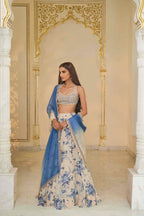 LEHENGA BLOUSE DUPATTA IVORY BLUE