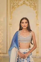 LEHENGA BLOUSE DUPATTA IVORY BLUE