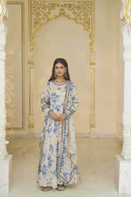 ANARKALI CHURIDAR DUPATTA IVORY BLUE