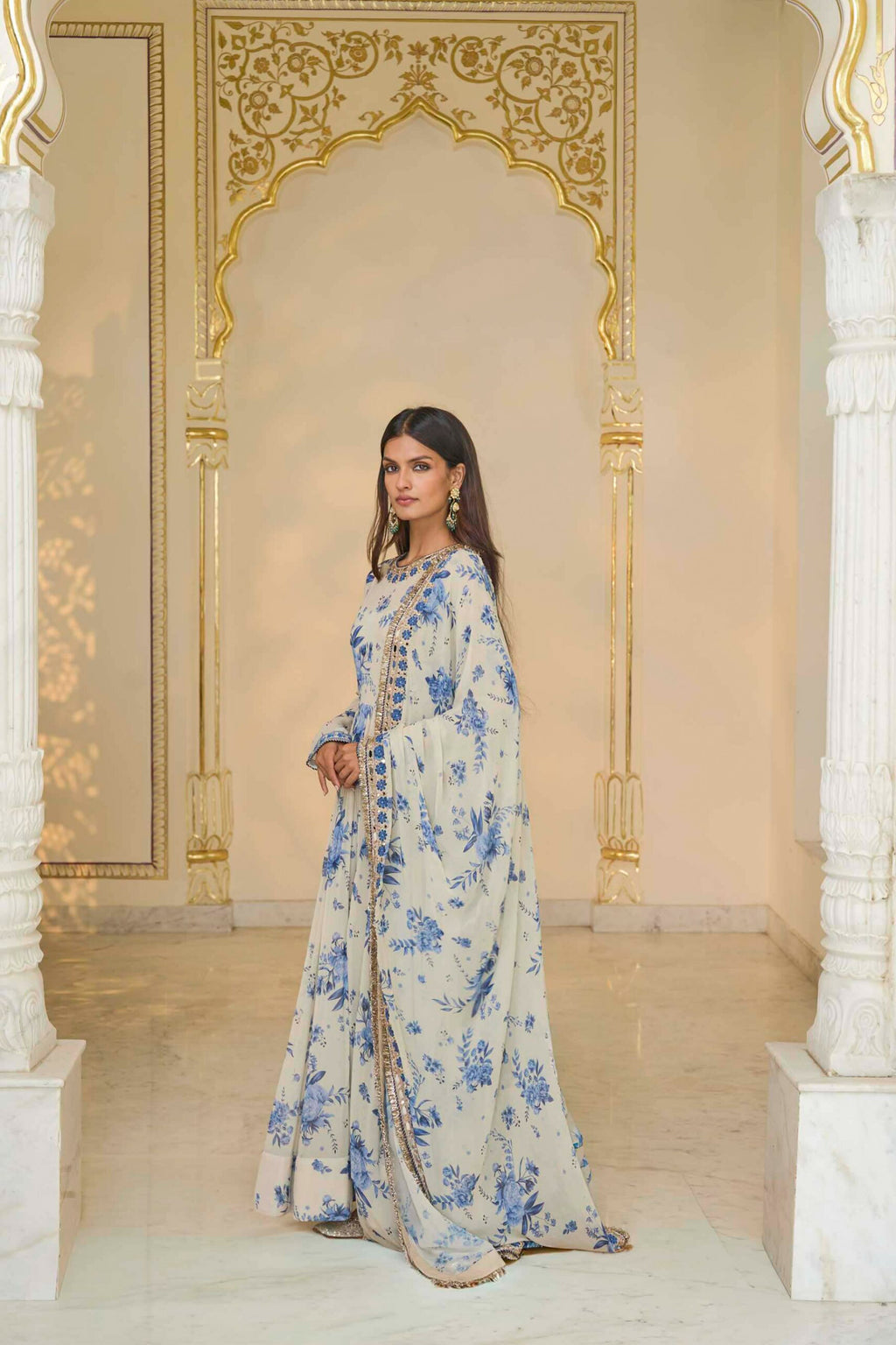 ANARKALI CHURIDAR DUPATTA IVORY BLUE