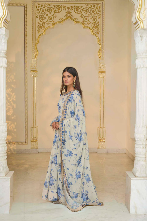 ANARKALI CHURIDAR DUPATTA IVORY BLUE