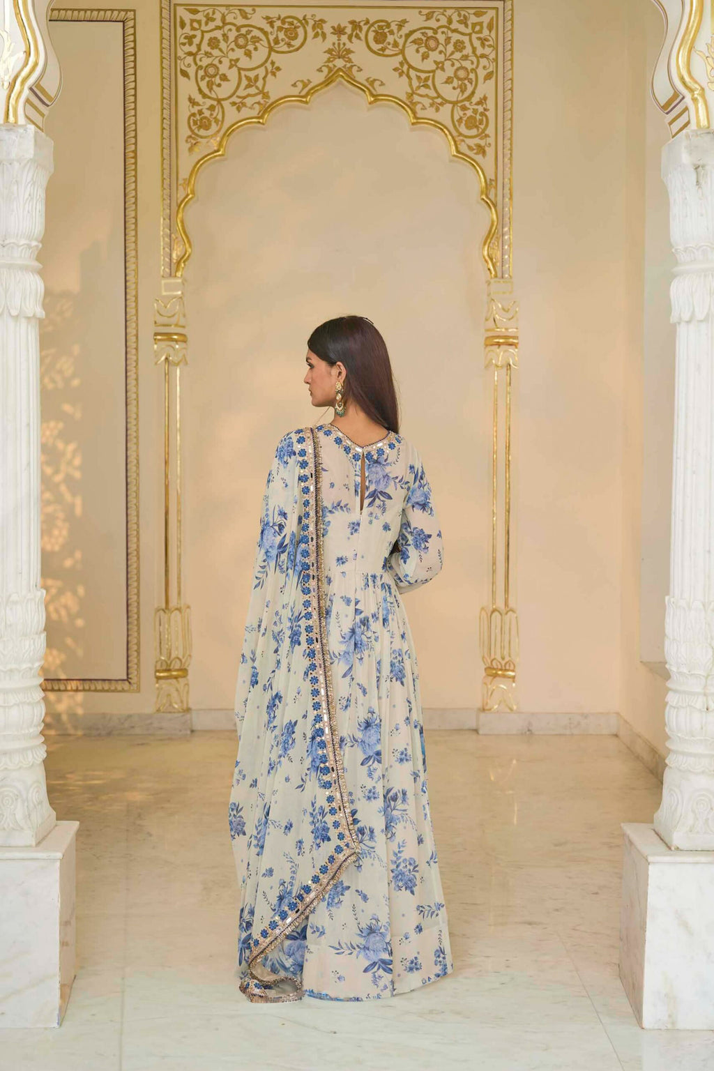 ANARKALI CHURIDAR DUPATTA IVORY BLUE