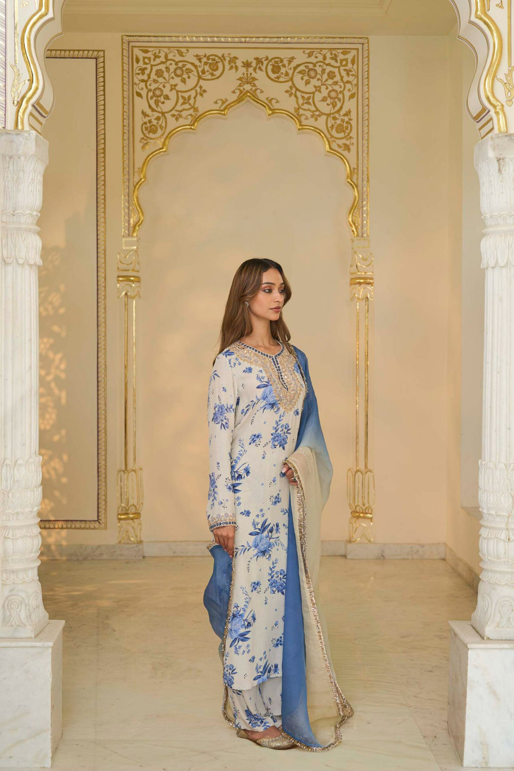KURTA PANT DUPATTA IVORY BLUE