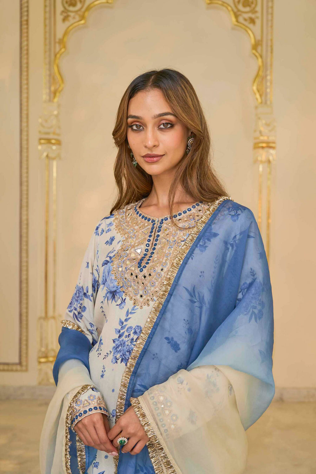 KURTA PANT DUPATTA IVORY BLUE