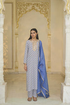 KURTA PANT DUPATTA IVORY BLUE