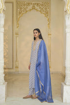 KURTA PANT DUPATTA IVORY BLUE