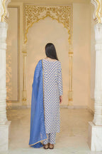 KURTA PANT DUPATTA IVORY BLUE