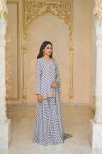 KURTA GHARARA DUPATTA IVORY BLUE