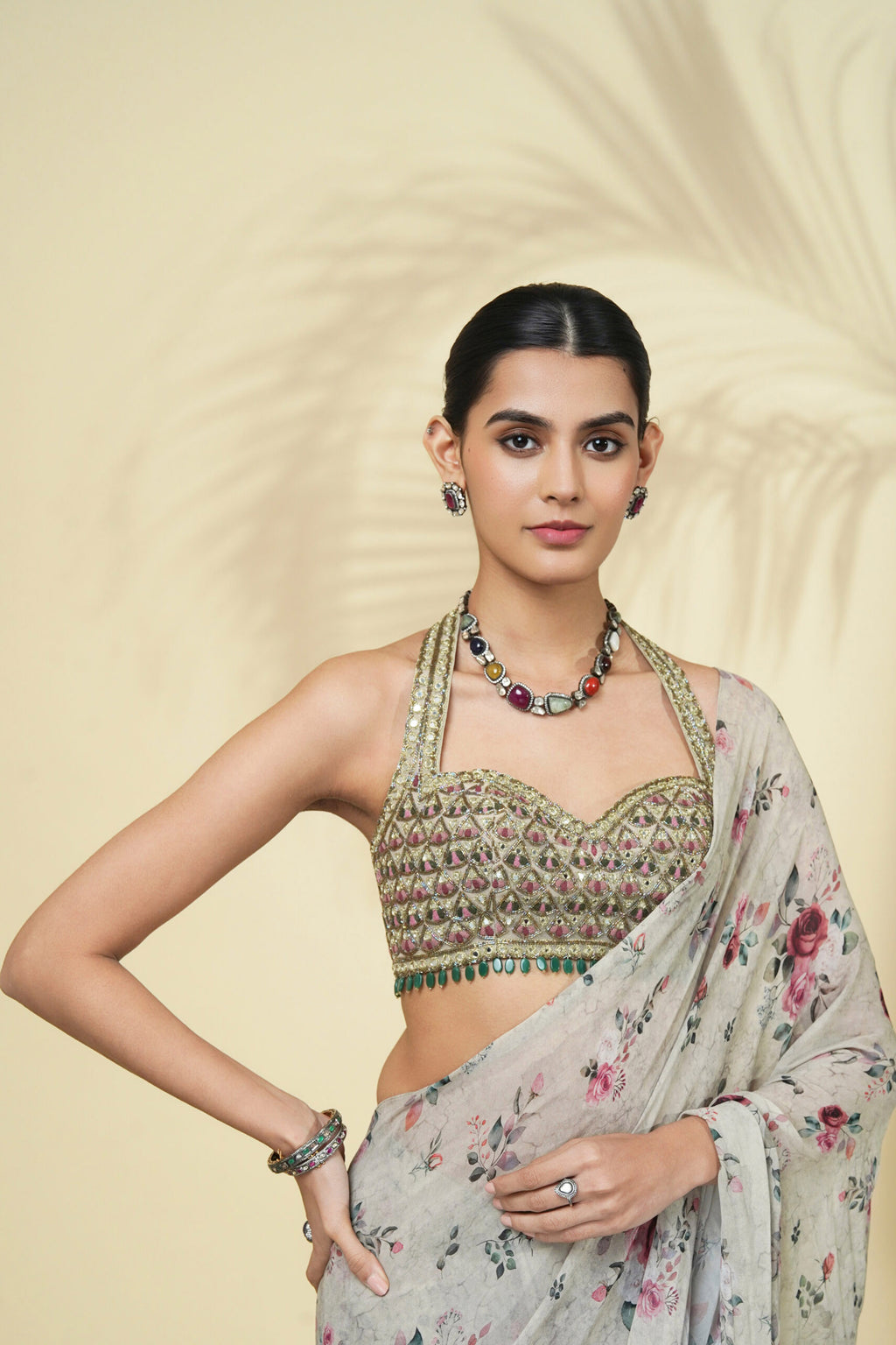 DRAPED SAREE BLOUSE MULTICOLUR