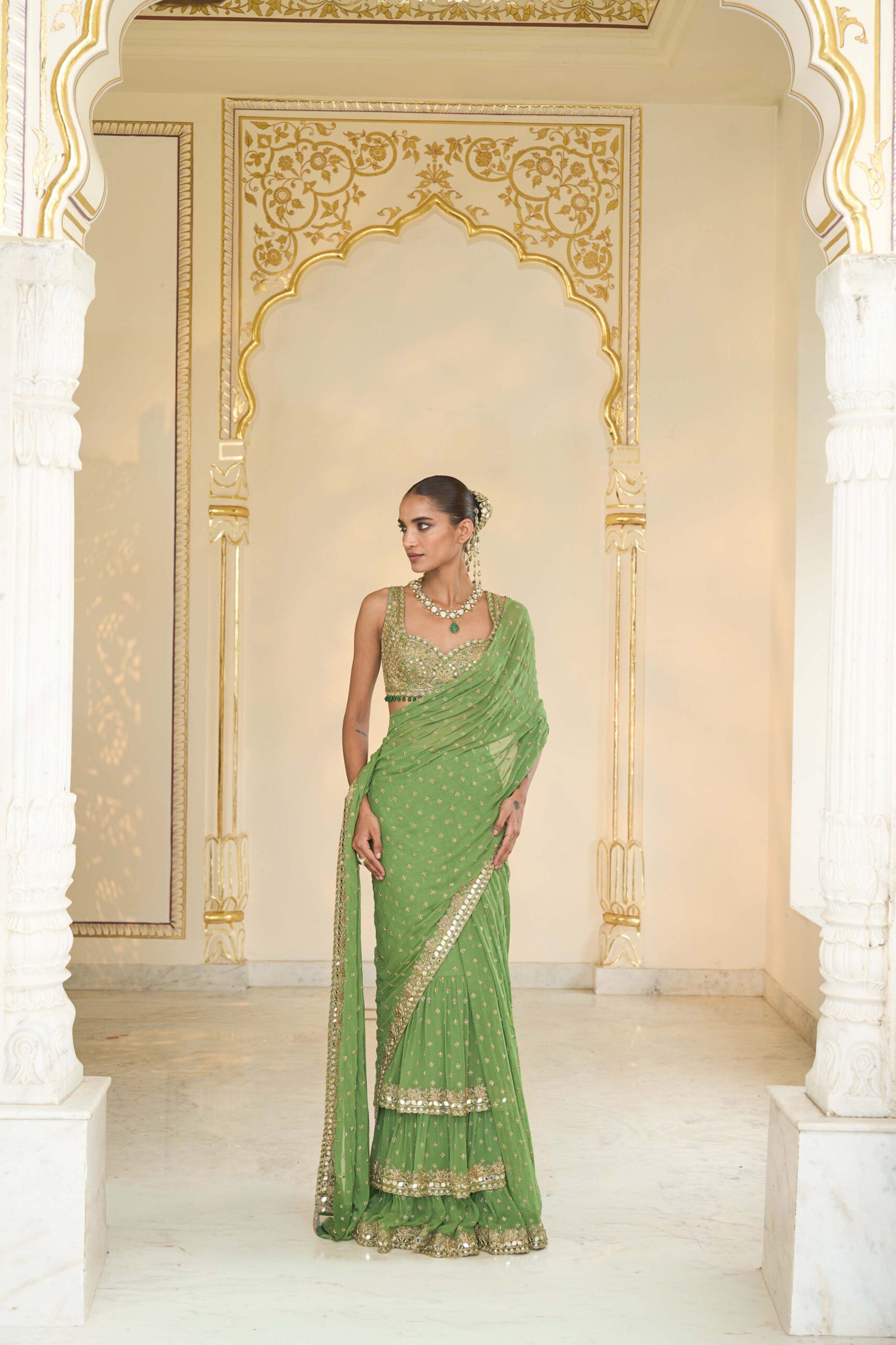DRAPED SAREE BLOUSE WARM OLIVE
