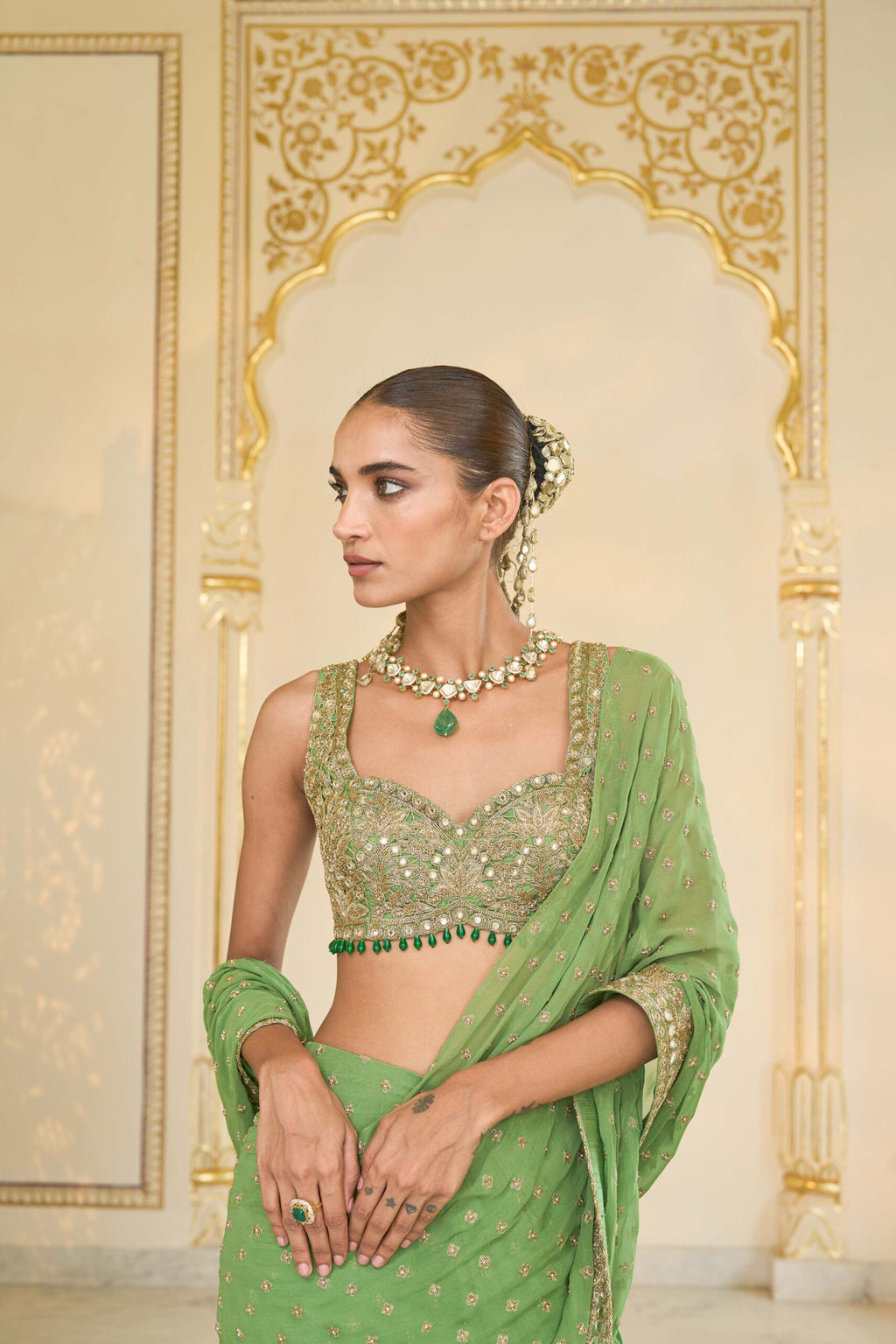 DRAPED SAREE BLOUSE WARM OLIVE