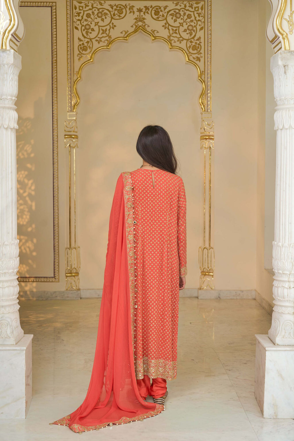 KURTA CHURIDAR DUPATTA CORAL