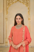 KURTA CHURIDAR DUPATTA CORAL