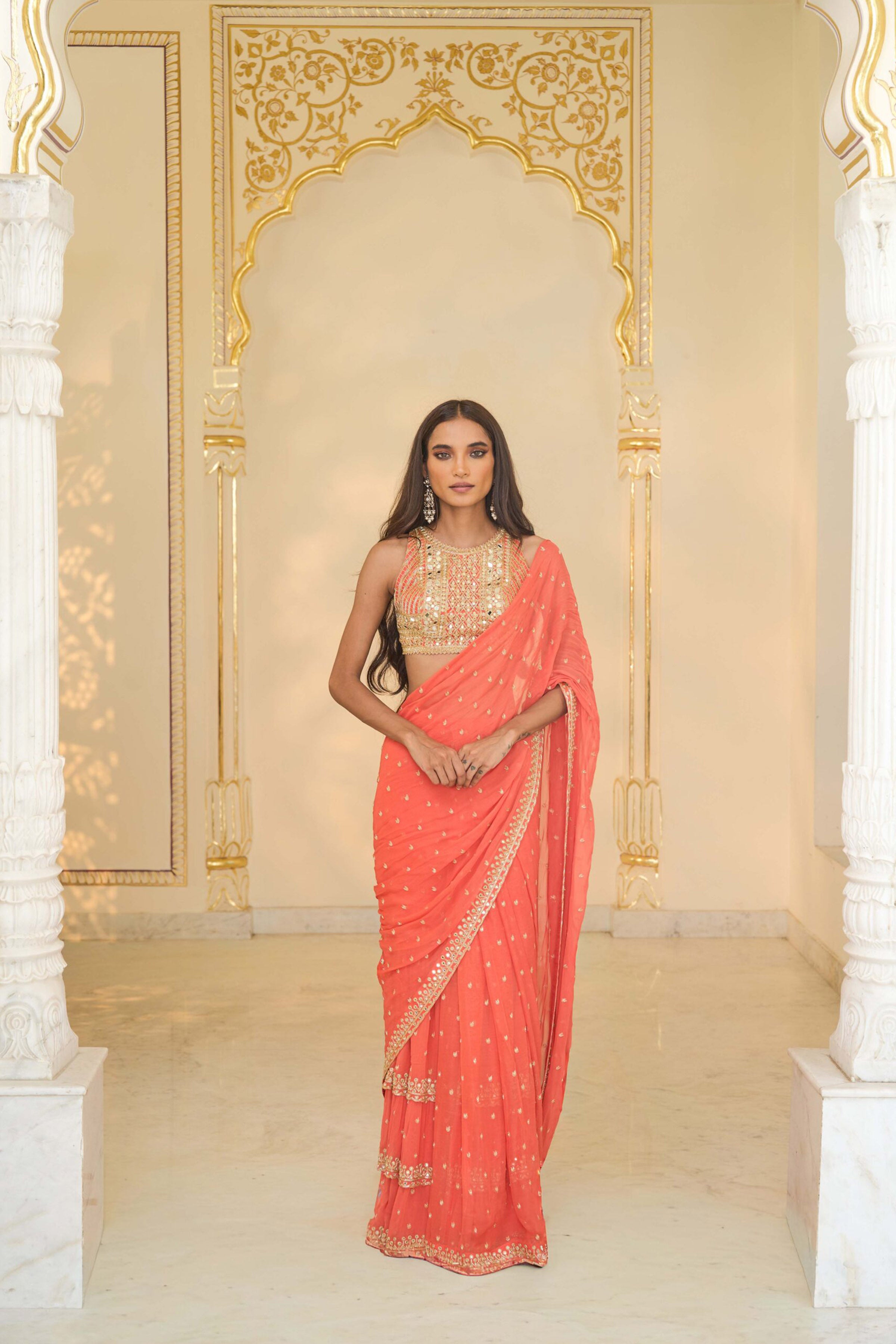 DRAPED SAREE BLOUSE CORAL