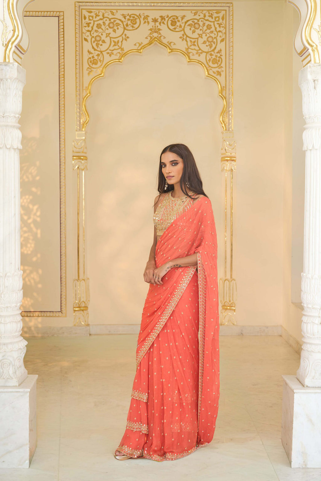 DRAPED SAREE BLOUSE CORAL