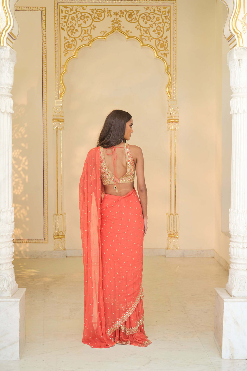 DRAPED SAREE BLOUSE CORAL