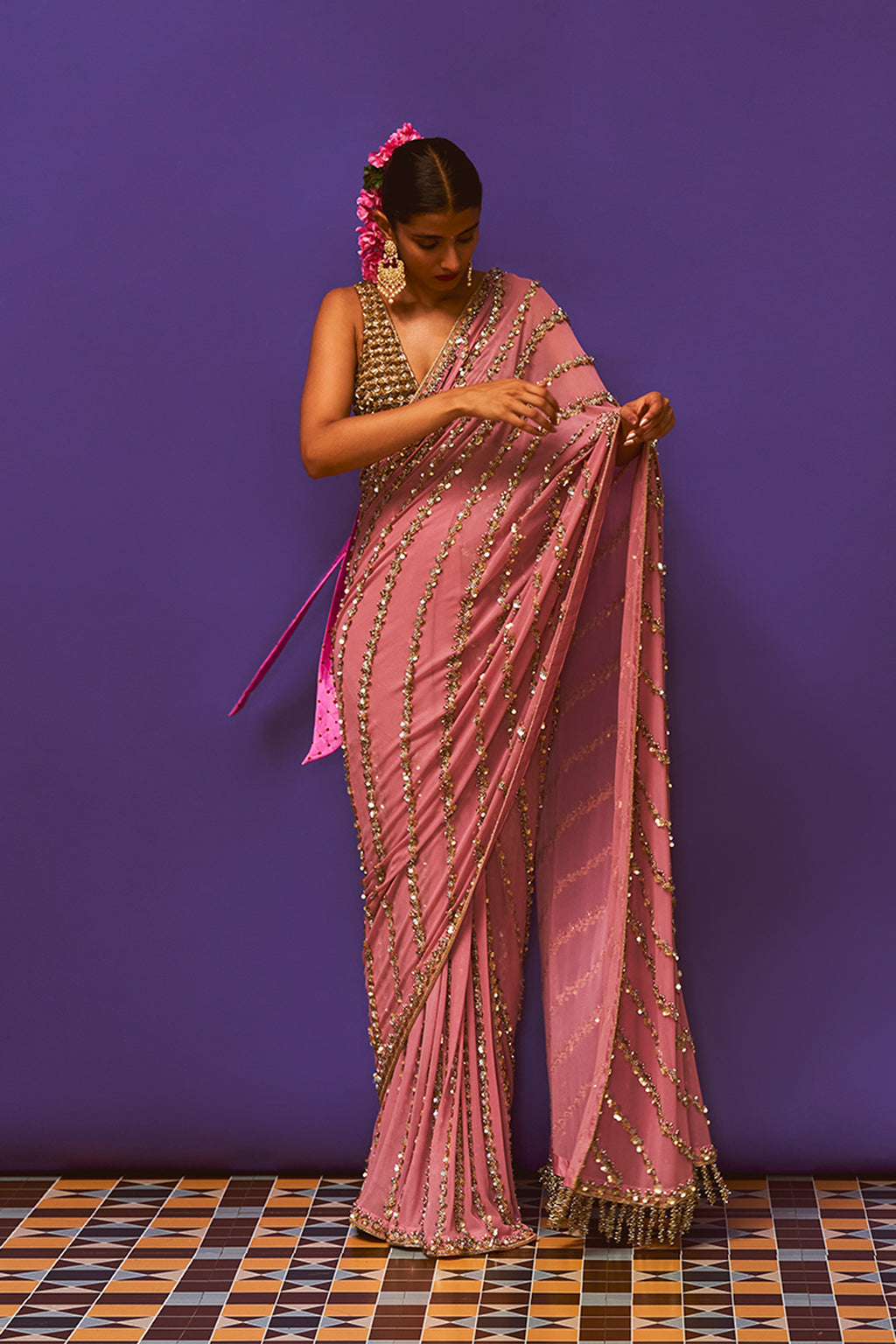 ANUSHKA KHANNA DRAPE SAREE BLOUSE ROSE PINK