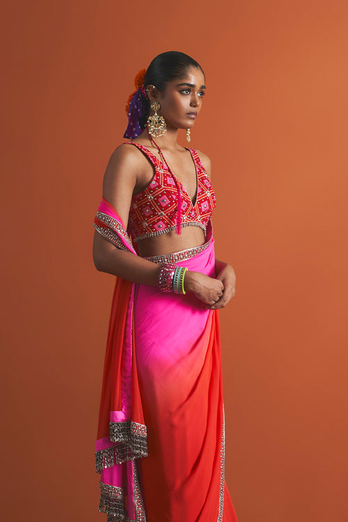 DRAPED SAREE BLOUSE RED