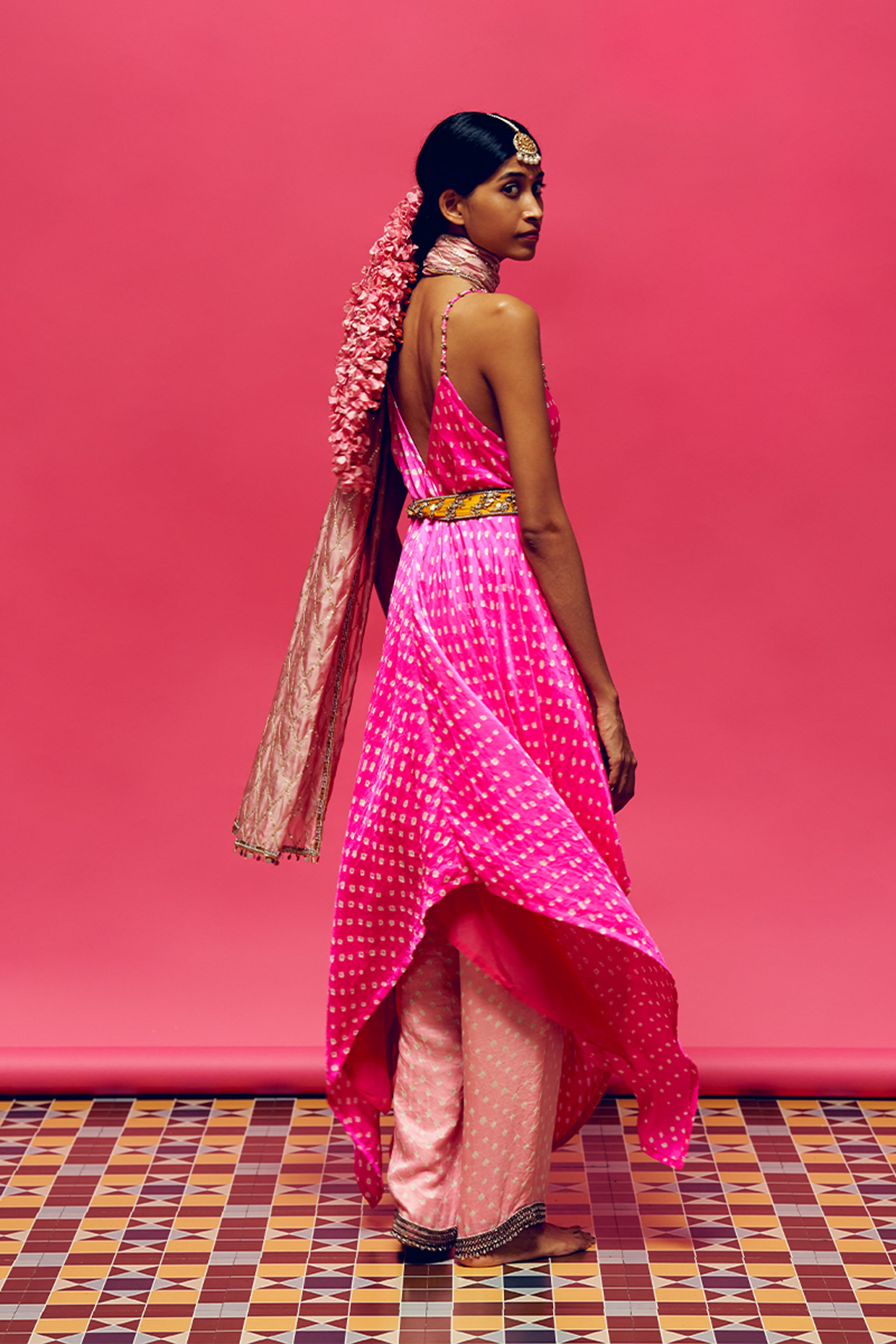 ANUSHKA KHANNA JACKET KURTA PANT MARIGOLD PINK