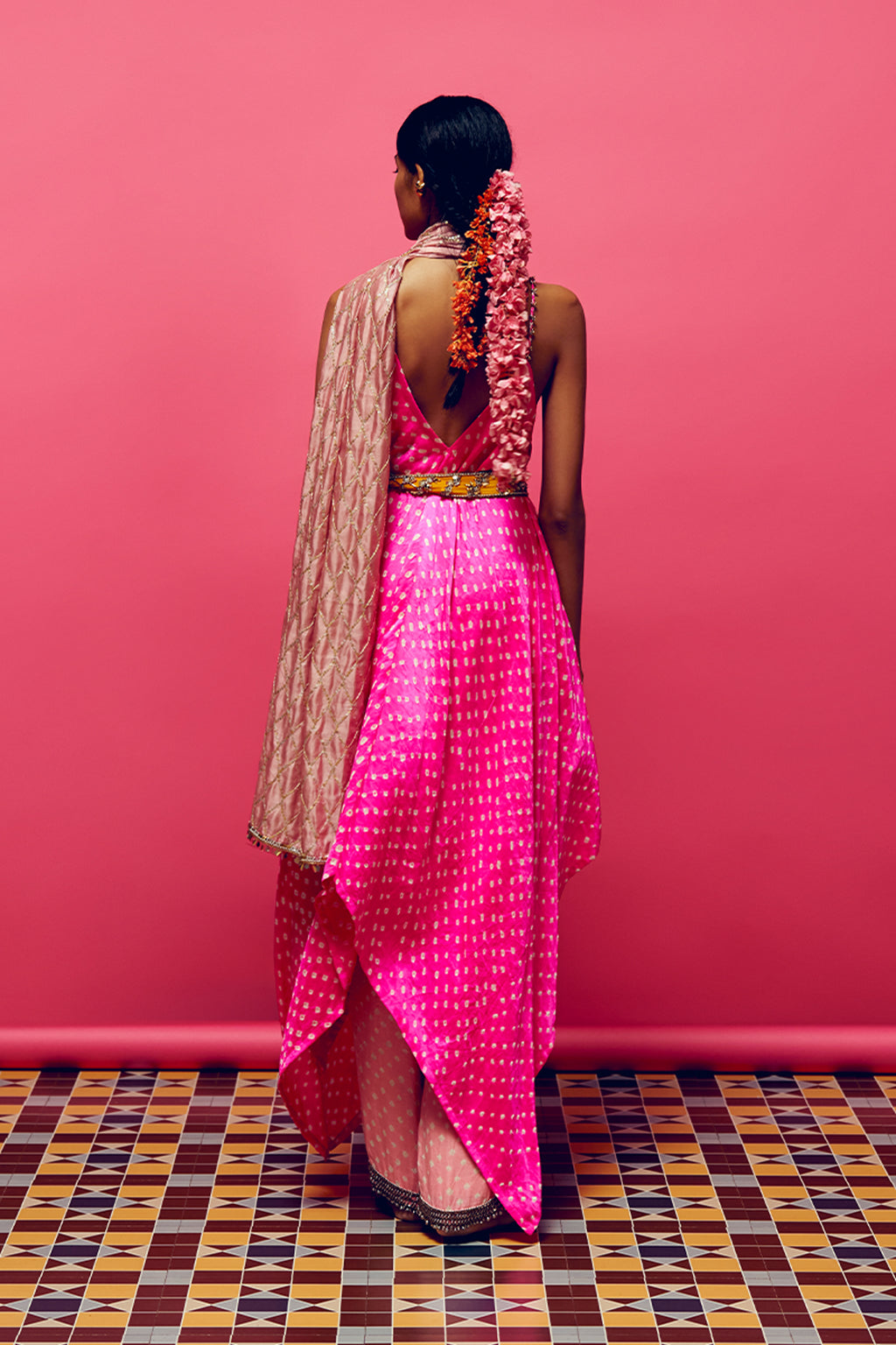 ANUSHKA KHANNA JACKET KURTA PANT MARIGOLD PINK