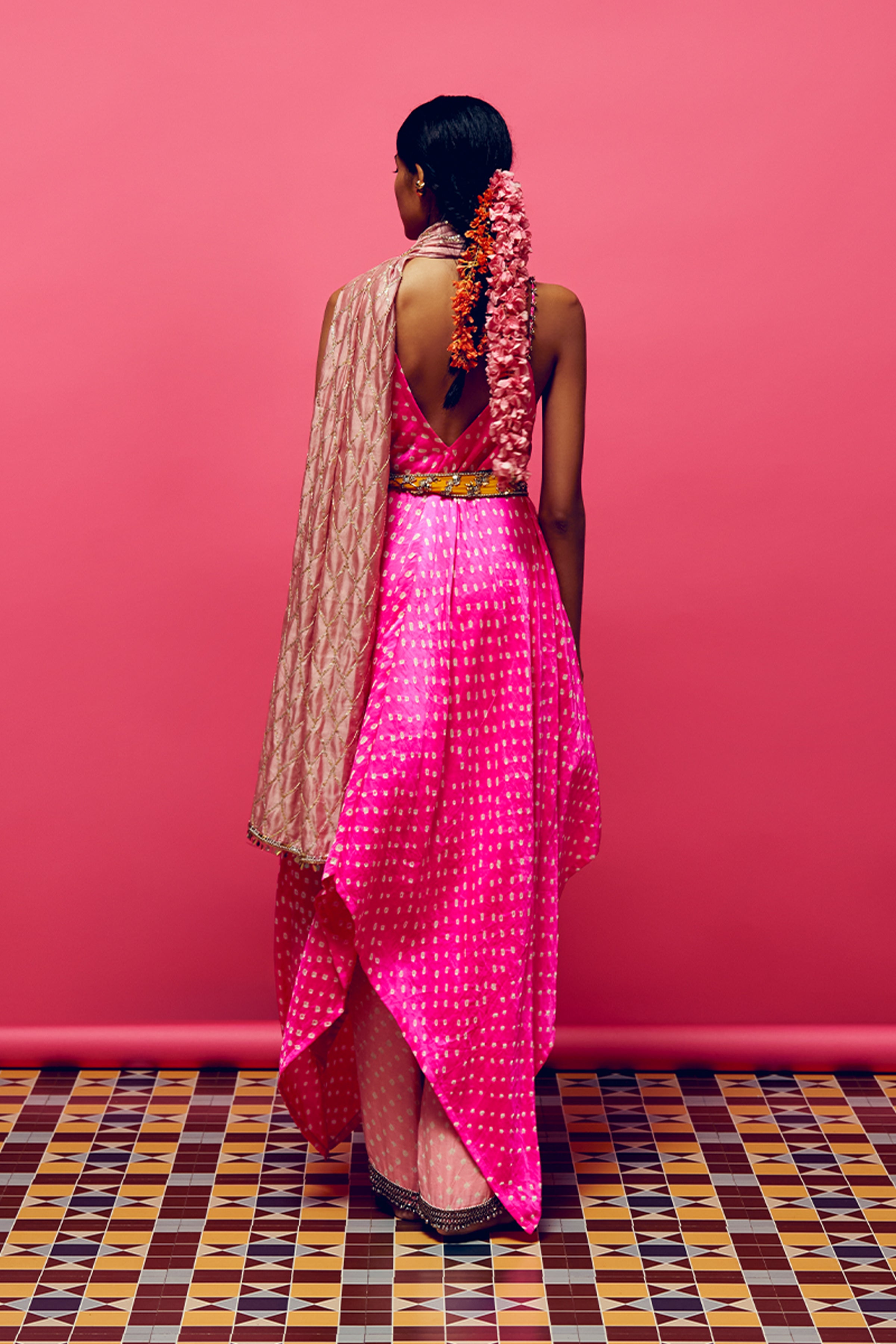 ANUSHKA KHANNA JACKET KURTA PANT MARIGOLD PINK