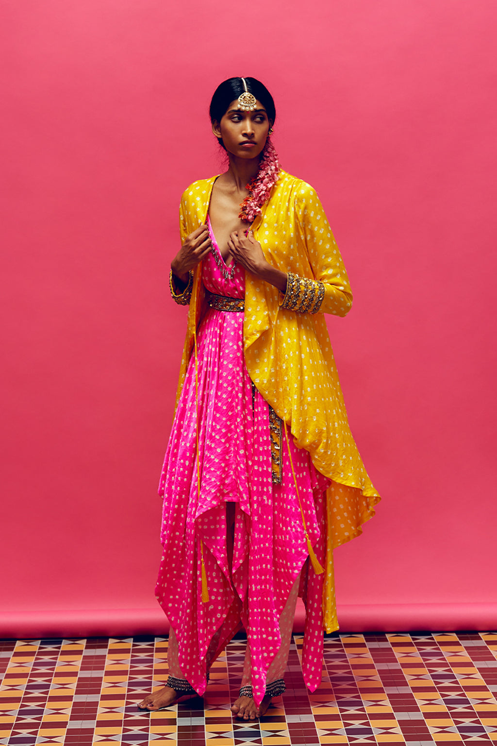 ANUSHKA KHANNA JACKET KURTA PANT MARIGOLD PINK