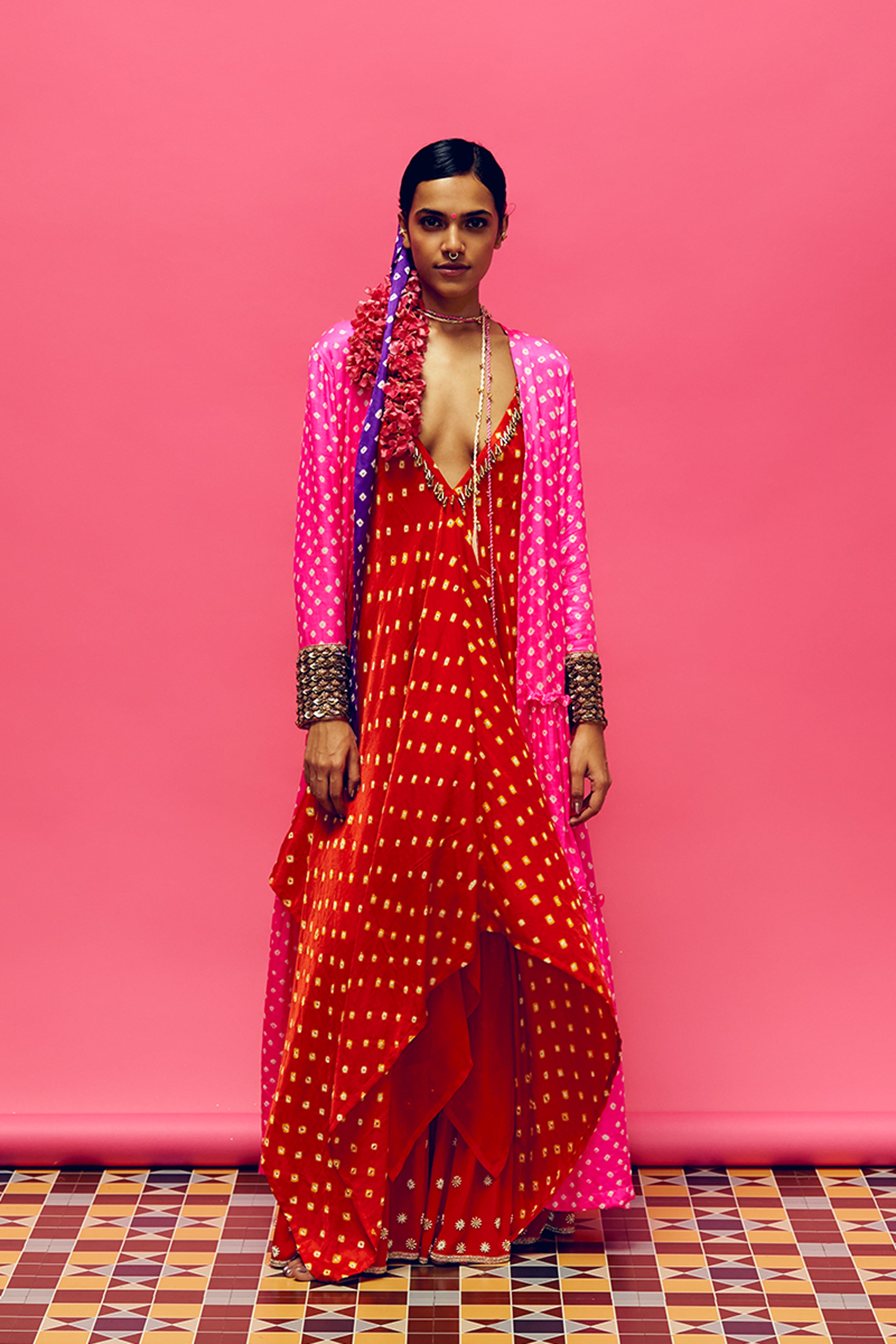 ANUSHKA KHANNA JACKET KURTA PANT NEON PINK