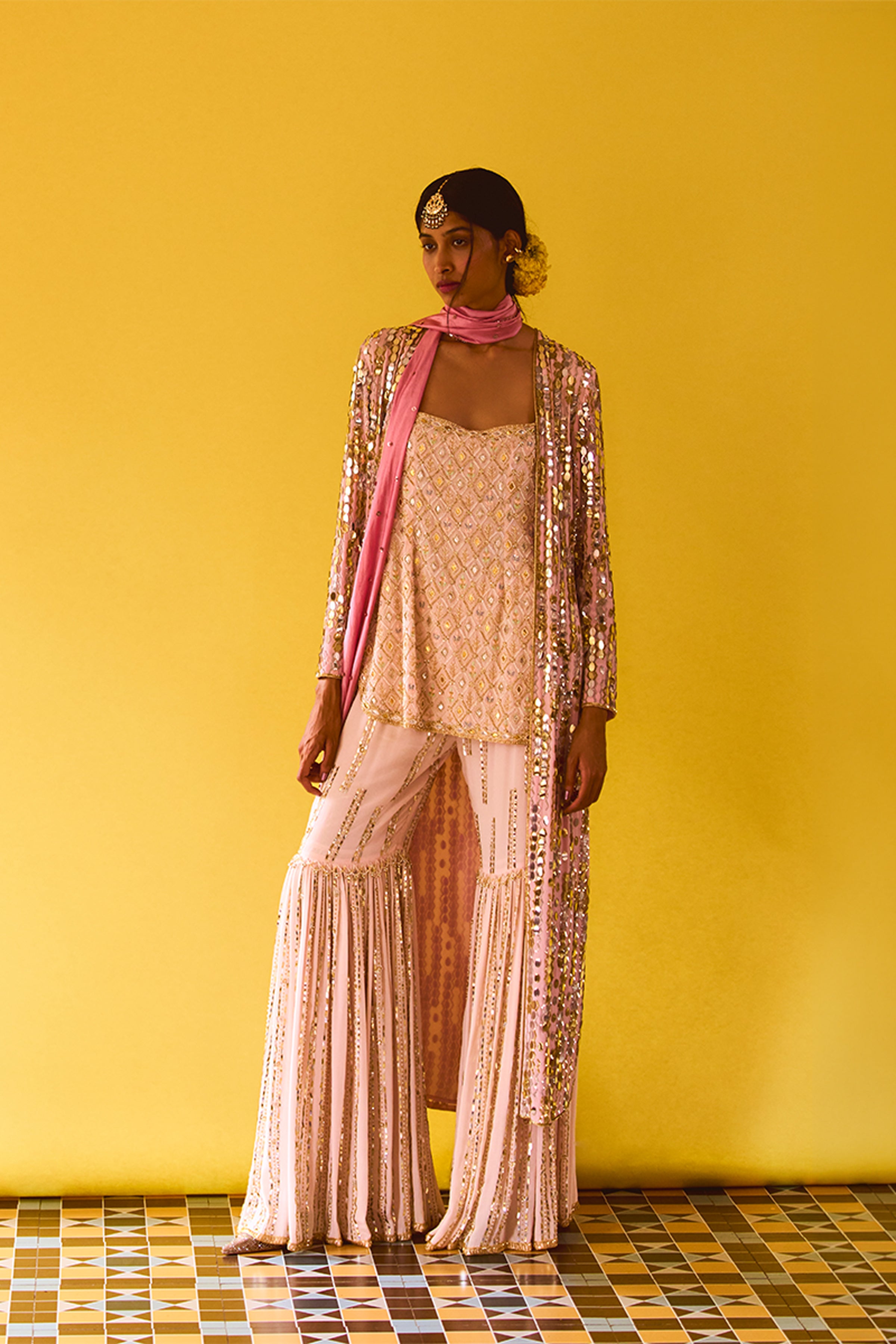 ANUSHKA KHANNA JACKET KURTA GARARA BLUSH PINK