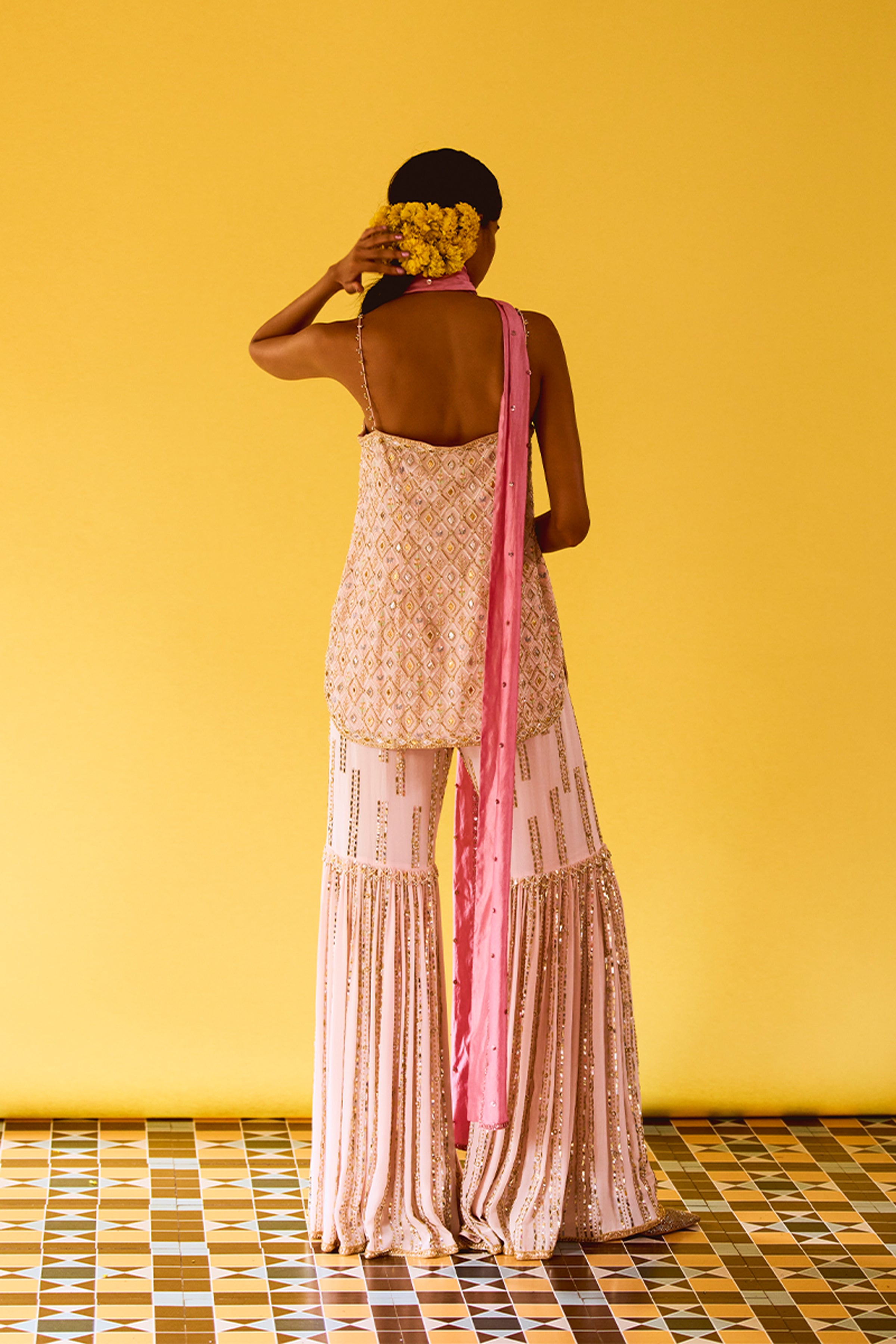 ANUSHKA KHANNA JACKET KURTA GARARA BLUSH PINK