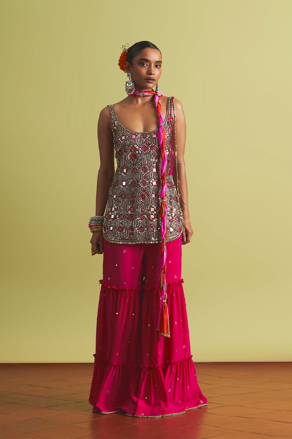 SHARARA KURTA DUPATTA RED PINK
