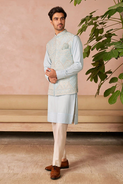 Bundi Kurta Trouser Aqua Blue