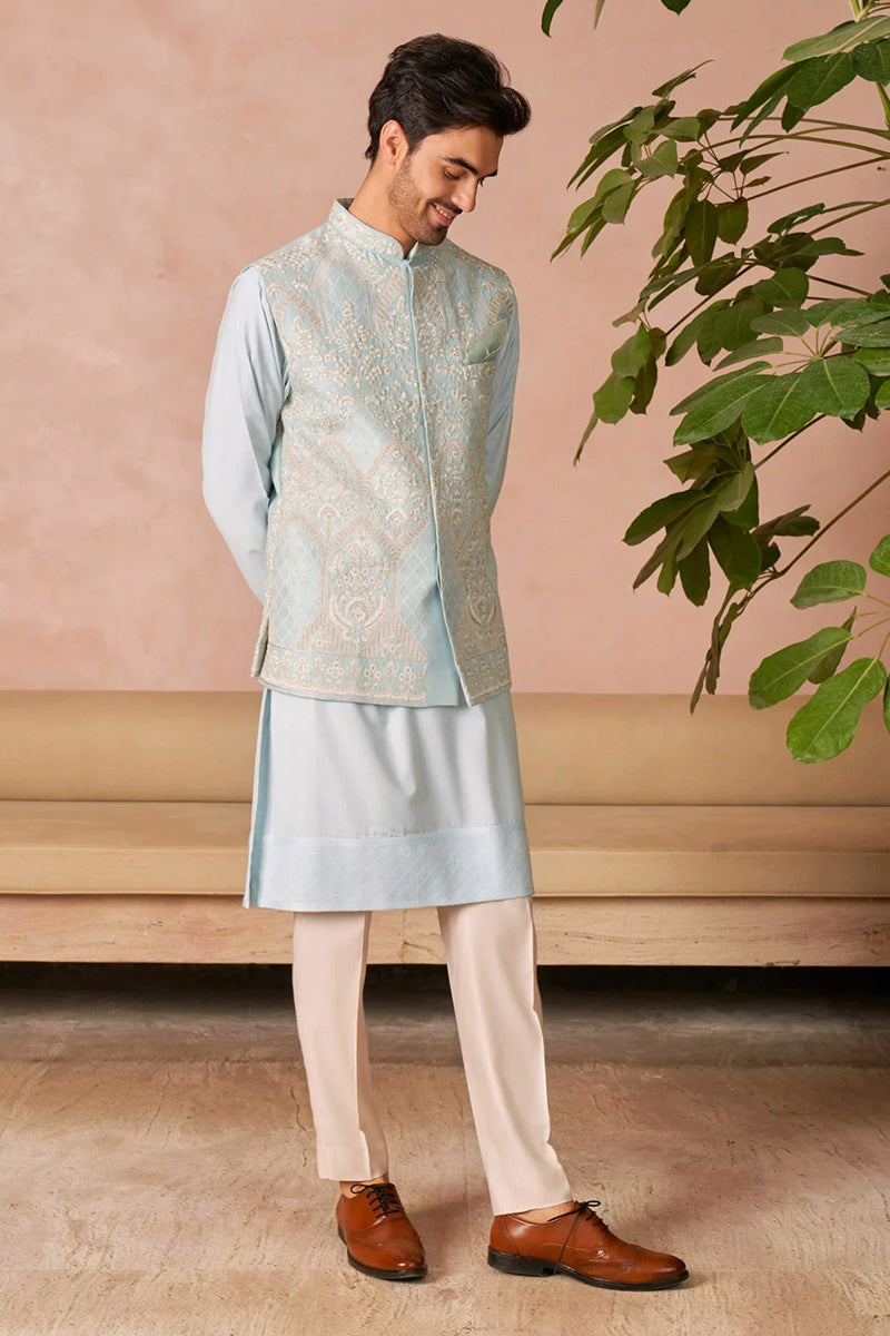 Bundi Kurta Trouser Aqua Blue