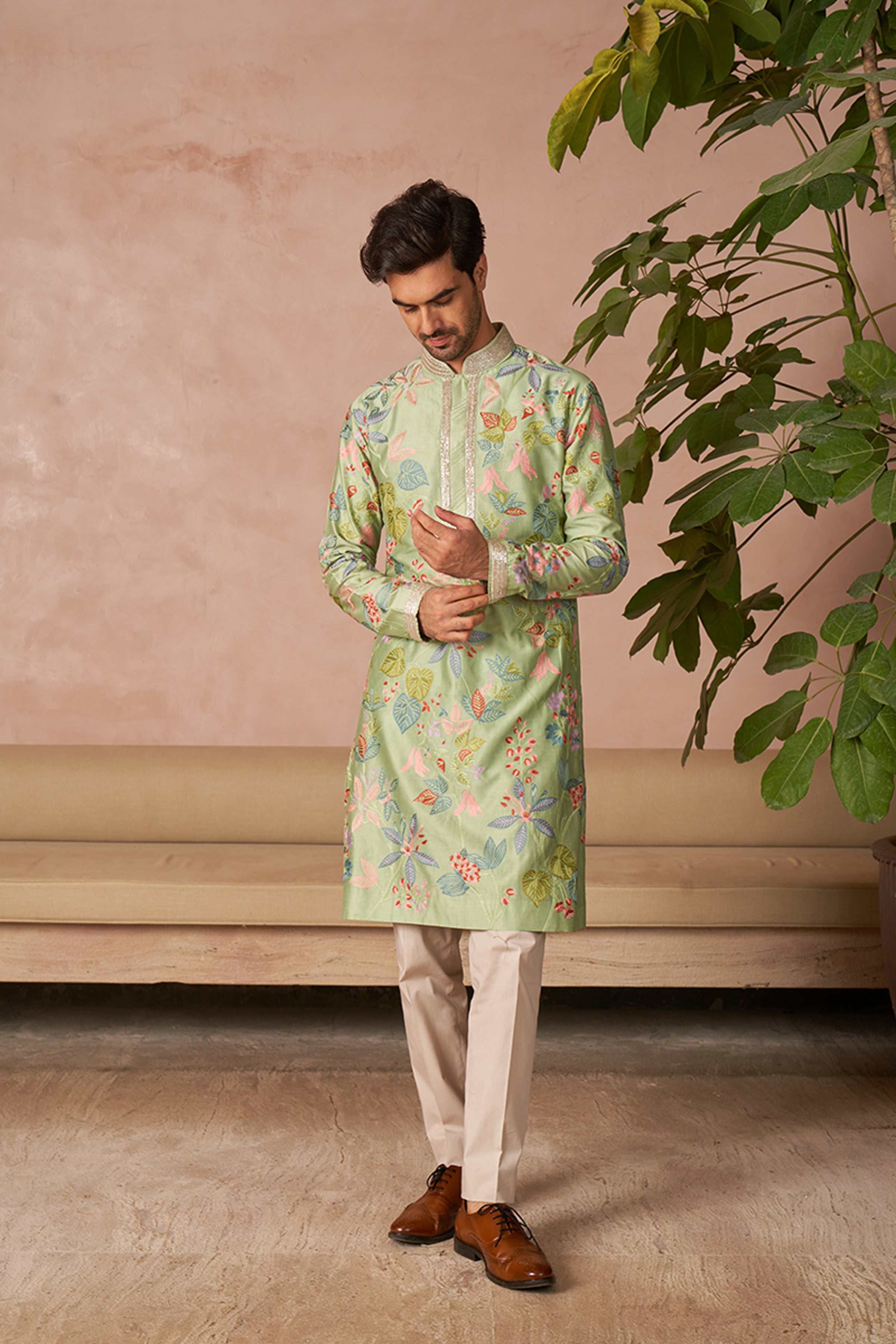 ANUSHREE REDDY KURTA TROUSER MINT GREEN