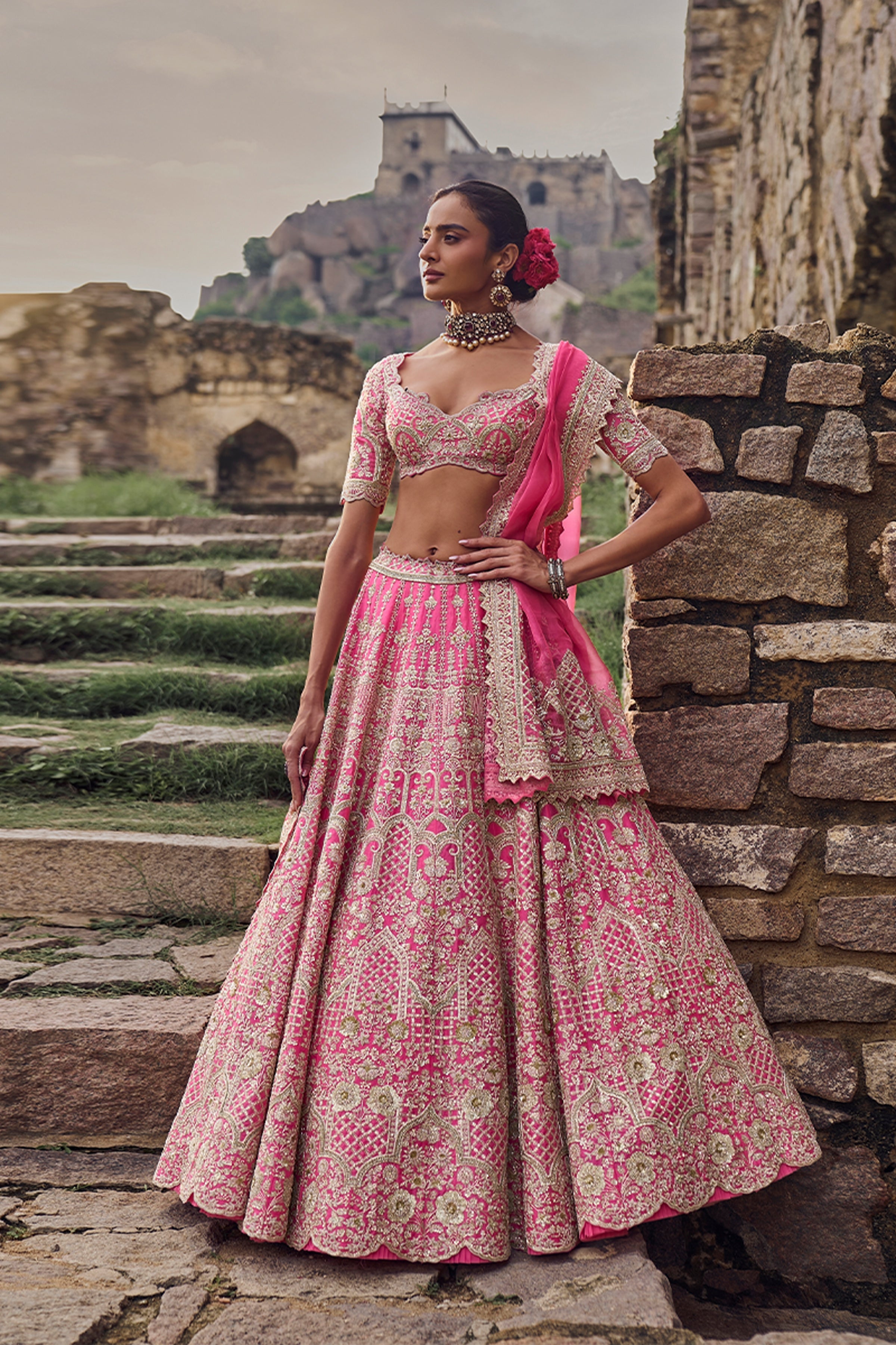 ANUSHREE REDDY LEHENGA BLOUSE DUPATTA CANDY PINK